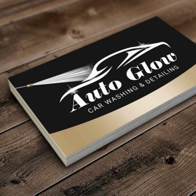Auto Detailing Modern Black Gold Car Cleaning Business Card (Creator Uploaded)