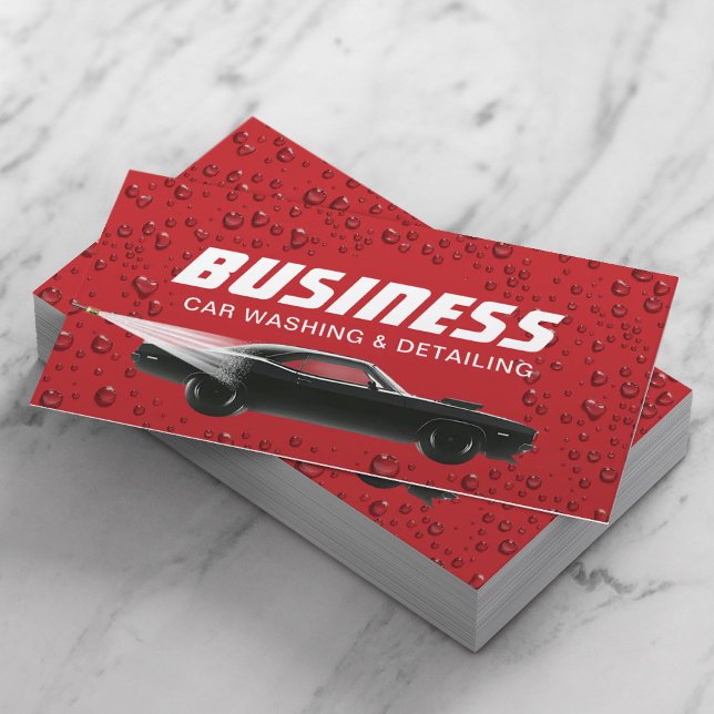 Auto Detailing Red Car Wash Professional Cleaning  Business Card (Creator Uploaded)