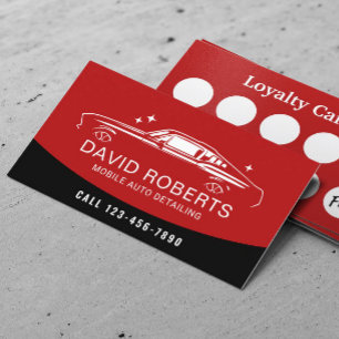 Auto Detailing Red Muscle Car Wash Loyalty Business Card