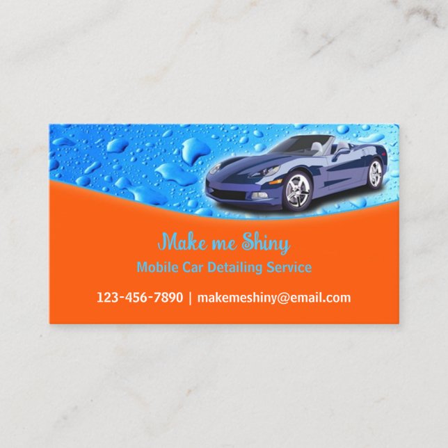 Auto Detailing with Water Drops Business Card (Front)