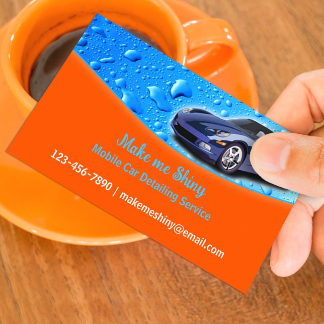 Auto Detailing with Water Drops Business Card (Creator Uploaded)