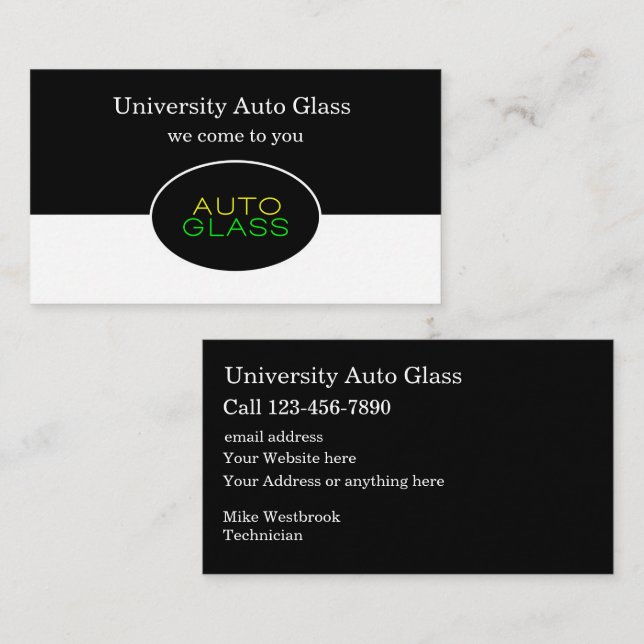 Auto Glass Repair Services Business Card (Front/Back)