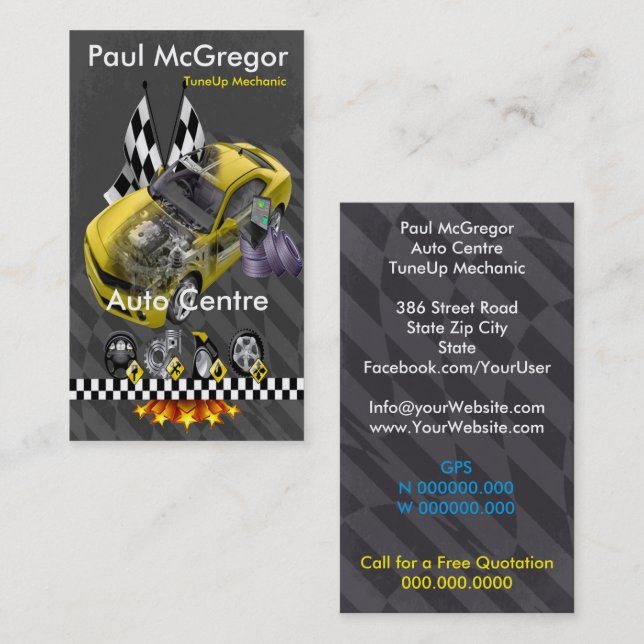 Auto It centers/TuneUp Mechanic Business Card (Front/Back)