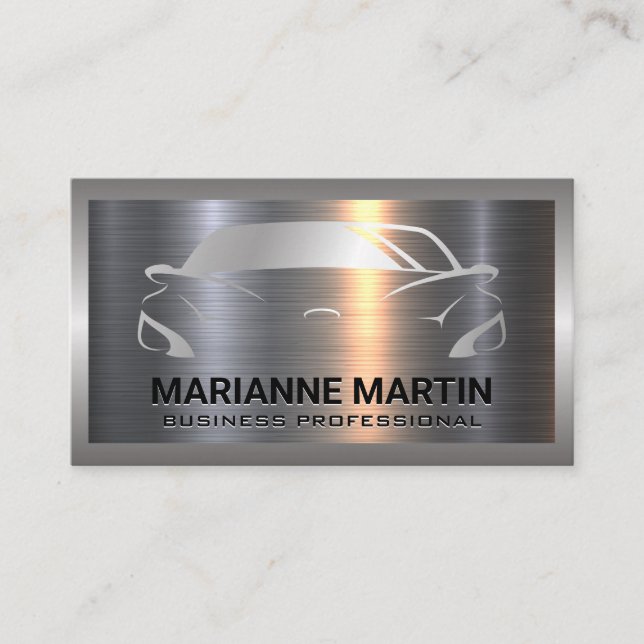 Auto Logo | Metal Aluminium Silver Brushed Business Card (Front)