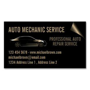 Auto Mechanic Automotive Repair gold Magnetic Business Card