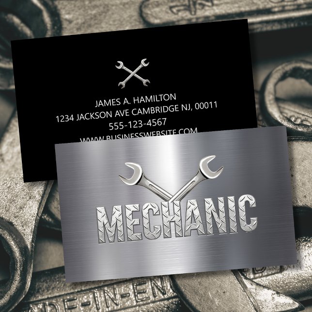 Auto Mechanic Automotive Repair Service Metal  Business Card (Creator Uploaded)