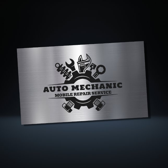 Auto Mechanic Automotive Repair Service Metal  Business Card (Creator Uploaded)