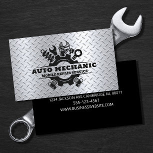 Auto Mechanic Automotive Repair Service Metal  Business Card
