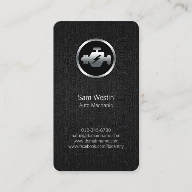 Auto Mechanic Car Engine Icon Black Business Card (Front)