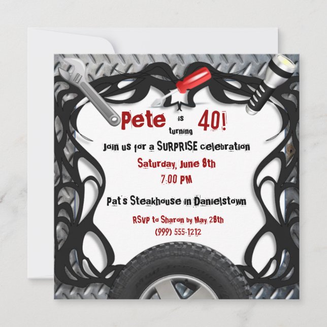 Auto Mechanic Custom Birthday Invitations (Front)