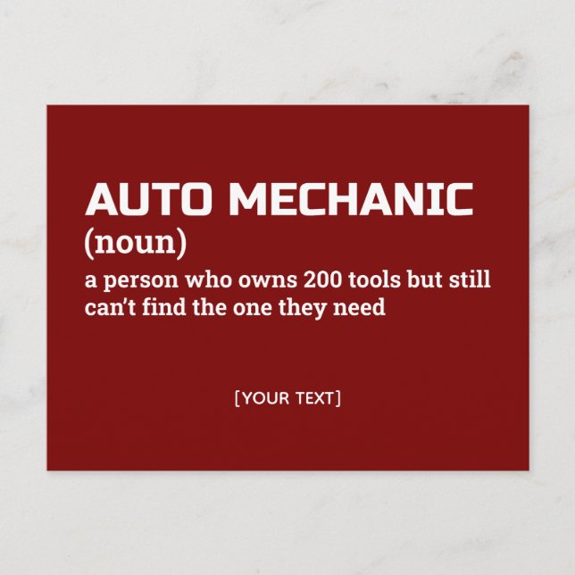 Auto Mechanic Definition – Funny Workplace Humour Postcard (Front)