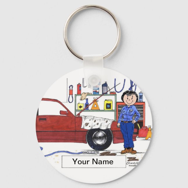 Auto Mechanic  Female Cartoon by PrintedPerfection Key Ring (Front)