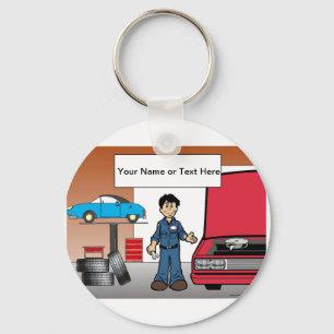 Auto Mechanic - Male Cartoon by PrintedPerfection Key Ring