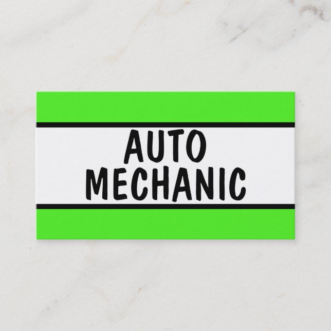 Auto Mechanic Neon Green Business Card (Front)