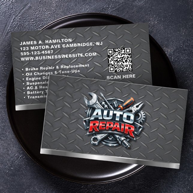 Auto Mechanic Repair Service Automotive QR Code Business Card (Creator Uploaded)