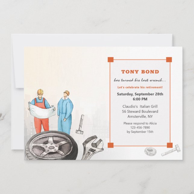 Auto Mechanic Retirement Party Invitation (Front)