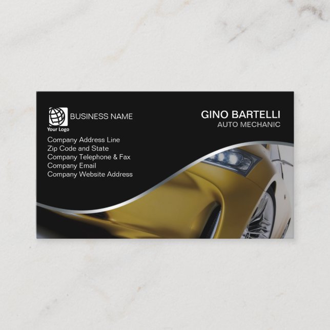 Auto Mechanic Yellow Car Automotive Business Card (Front)