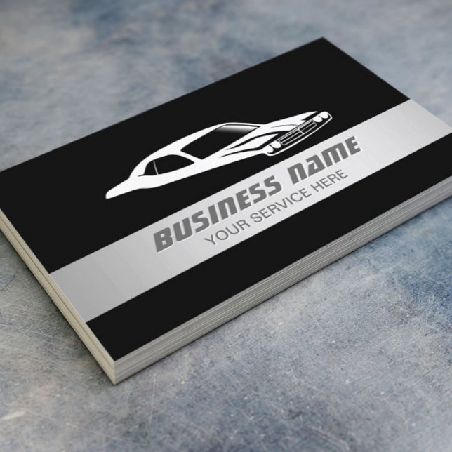 Auto Modern Silver Striped Automotive Car Business Card (Creator Uploaded)
