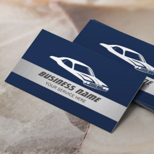 Auto Modern Silver Striped Automotive Car Navy Business Card