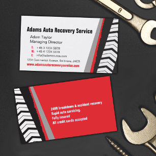 Auto motor service tracks red business card