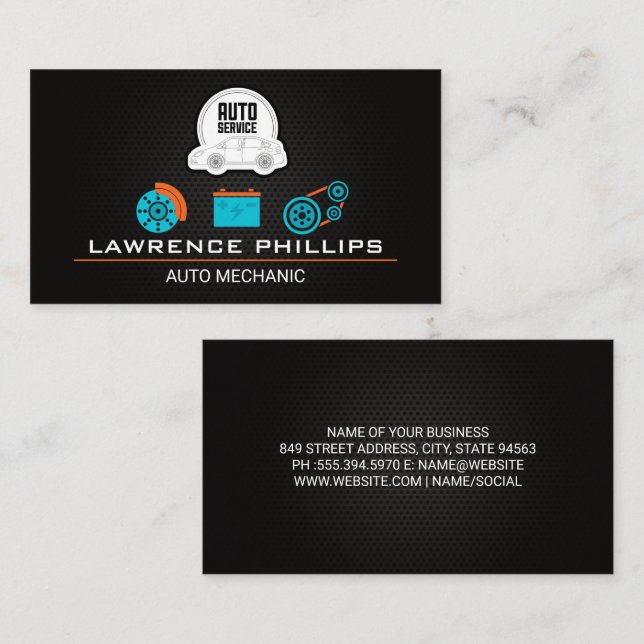 Auto Parts Carbon Fibre Pattern | Auto Service Log Business Card (Front/Back)
