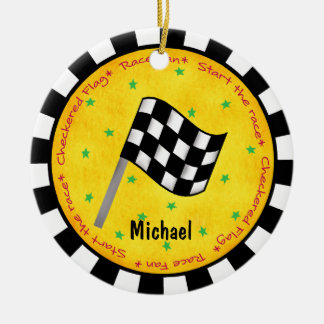 Auto Race Fan Chequered Flag Name Year Customised Ceramic Ornament