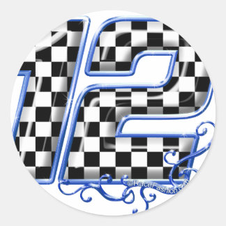 auto racing number 12 blue classic round sticker