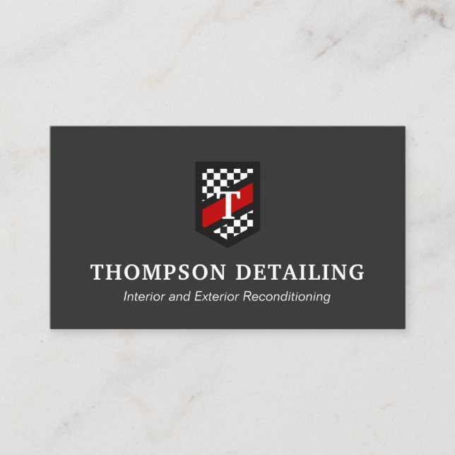 Auto Repair and Detailing Chequered Flag  Business Card (Front)