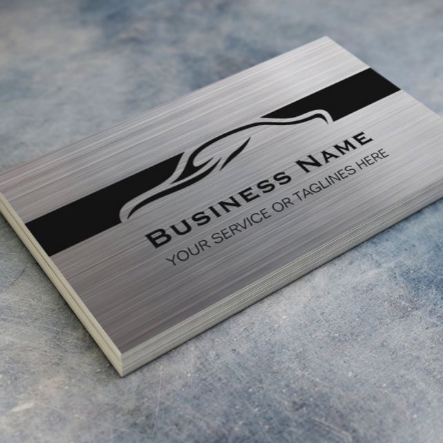 Auto Repair Car Detailing Automotive Modern Metal Business Card (Creator Uploaded)