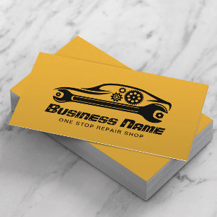 Auto Repair Car & Wrench Automotive Mechanic Gold Business Card