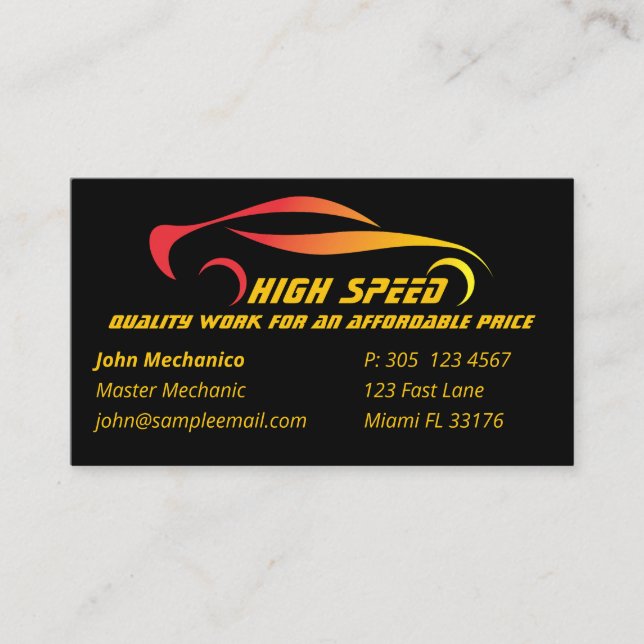 Auto Repair Car & Wrench Black Automotive Mechanic Business Card (Front)