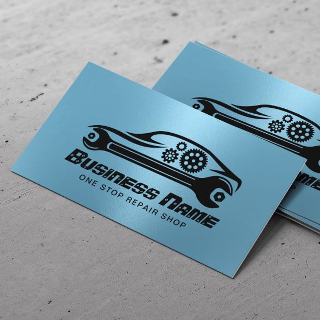 Auto Repair Car & Wrench Blue Automotive Mechanic Business Card (Creator Uploaded)