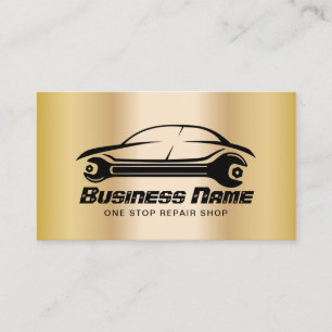 Auto Repair Car & Wrench Gold Automotive Mechanic Business Card
