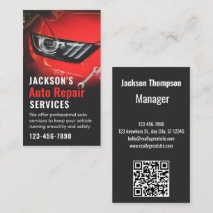 Auto Repair Car & Wrench Red Automotive Mechanic Business Card