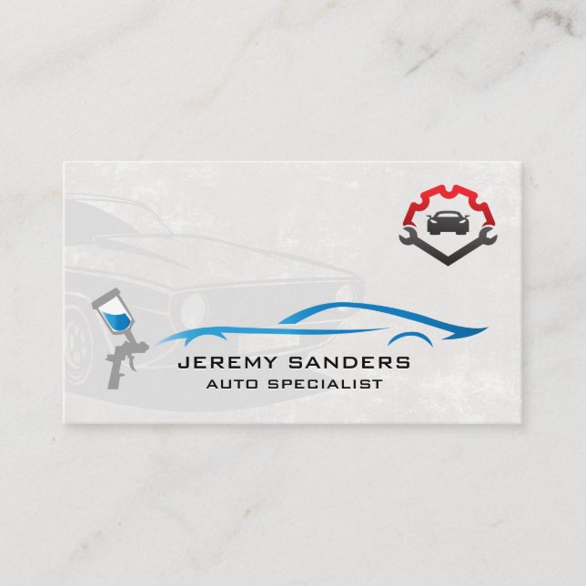 Auto Repair Logo | Car Wrench Icon | Spray Paint Business Card (Front)