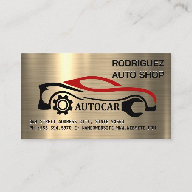Auto Repair Logo | Gold Metallic Background Business Card (Front)