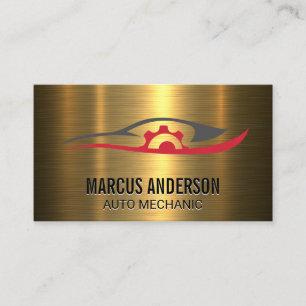 Auto Repair Logo Gold Metallic Brushed Business Card