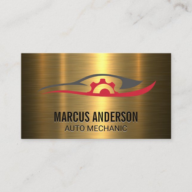 Auto Repair Logo | Gold Metallic Brushed Business Card (Front)