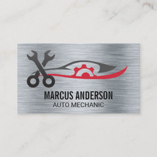 Auto Repair Logo Metallic Brushed Wrenches Business Card