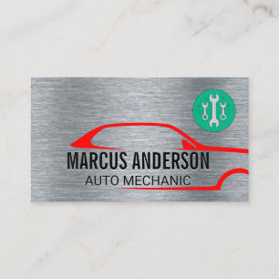 Auto Repair Logo   Metallic Steel Background Business Card