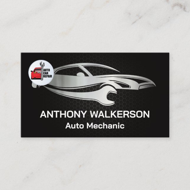 Auto Repair Logo | Wrench | Mechanic Business Card (Front)