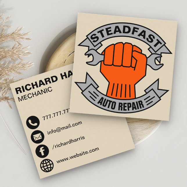 Auto Repair Shop Car Service Mechanic Square Business Card (Creator Uploaded)