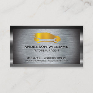 Auto Repair Wrench Icon   Metallic Background Business Card