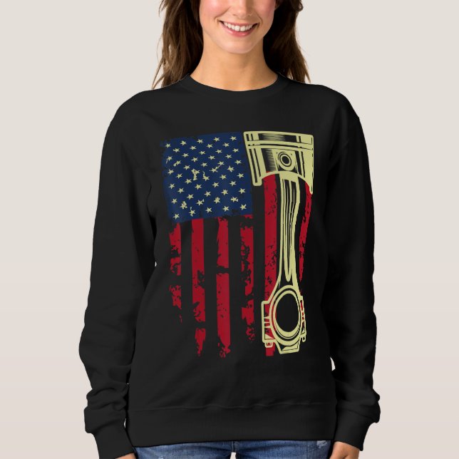 Auto Repairman Car Mechanic Tools Piston USA Flag  Sweatshirt (Front)