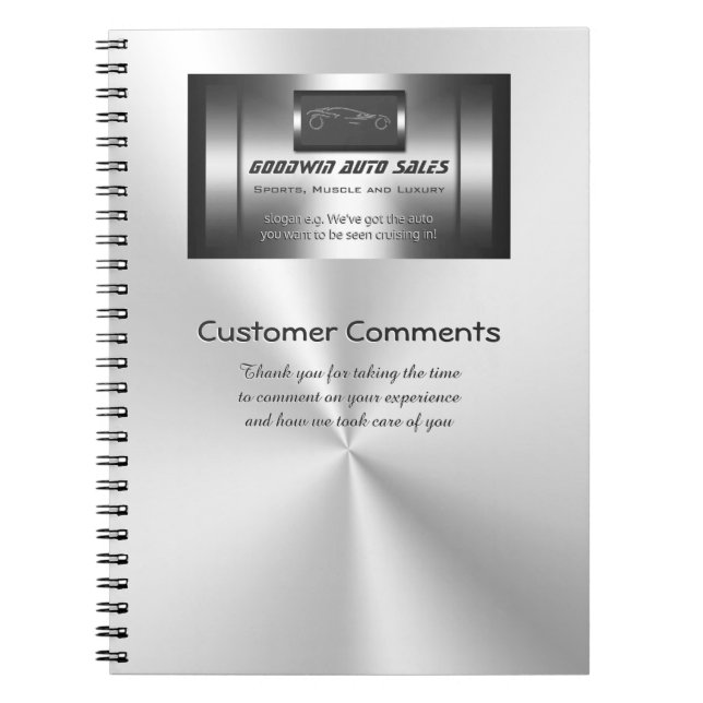 Auto Sales Customer Comments - faux metal Notebook (Front)