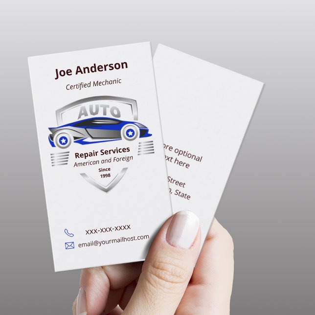 Auto Service Blue and Silver Car Logo Business Card (Creator Uploaded)