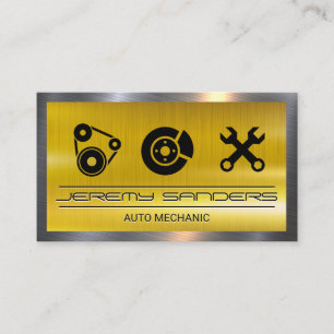 Auto Service Icons   Metallic Industrial Business Card