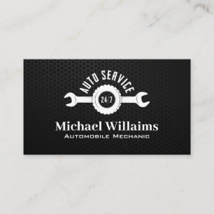 Auto Service Wrench Logo   Carbon Fiber Background Business Card
