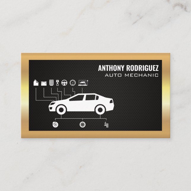 Auto Services | Diagram | Metallic Border Business Card (Front)