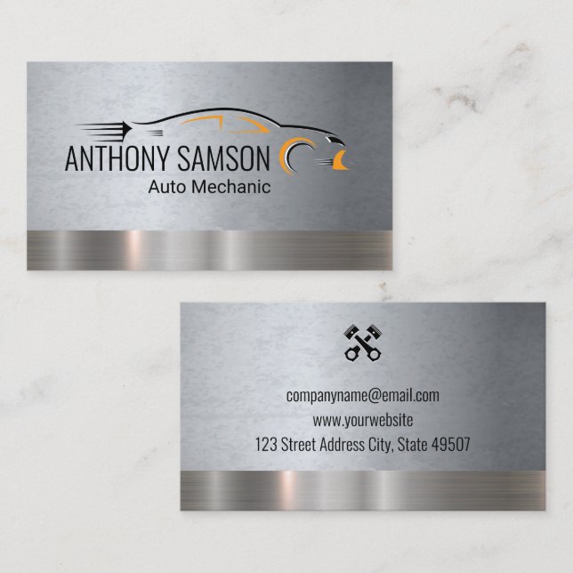 Auto Shop | Metallic Grunge Business Card (Front/Back)